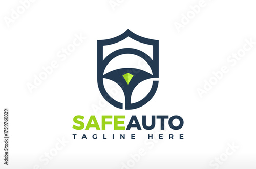 Safe Auto Car Shield Logo Design, motor car logo, steering wheel logo. auto service icon, auto safety and car insurance logo Vector Icon Symbol Silhouette Illustration brand business company