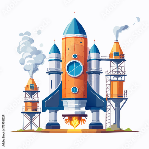 Rocket launch site with factory