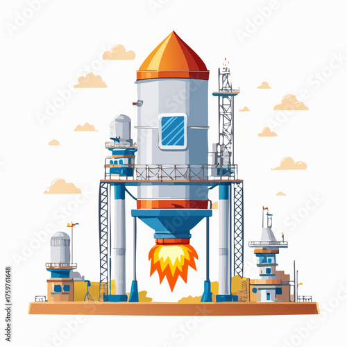 Rocket launchpad with detailed launch tower