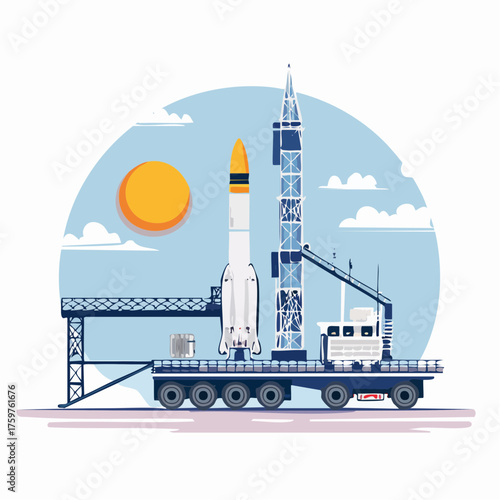 Rocket launchpad with mobile rocket on wheels