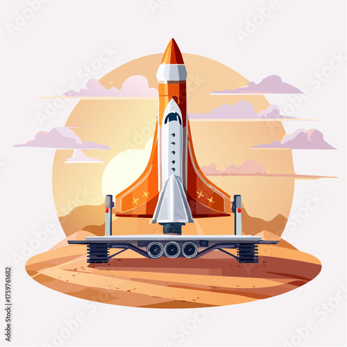 Rocket launchpad background at sunset