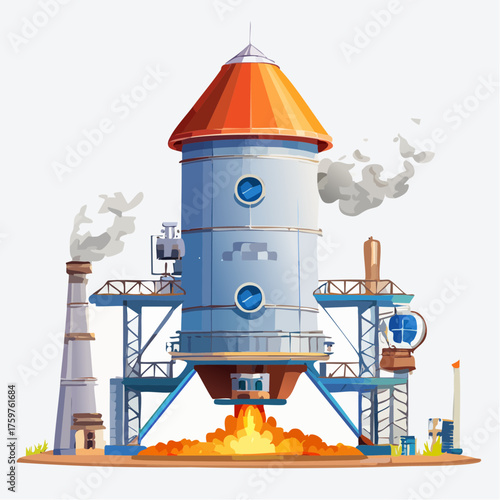 Rocket launchpad with industrial elements