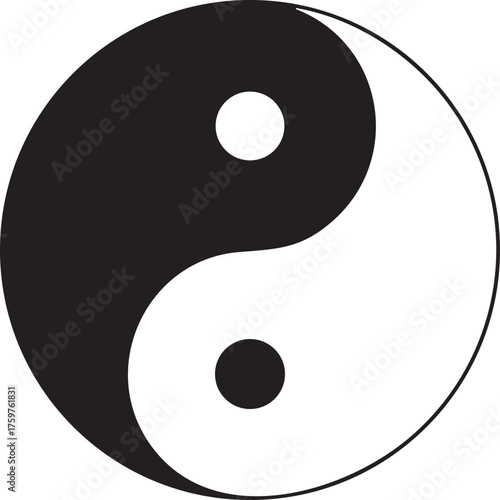 Black and White Yin Yang Icon Silhouette – Spiritual Balance Symbol