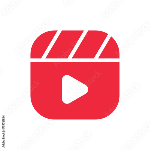 Video play button with filmstrip icon representing multimedia, movies, and video content, suitable for video editing, streaming, entertainment, and digital content design projects