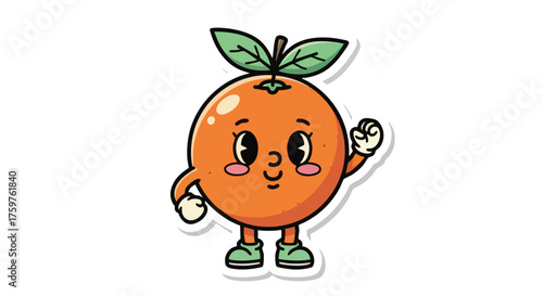 Cute cartoon orange fruit character with a friendly wave.