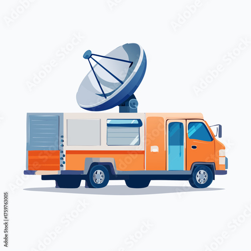 Satellite truck on white background