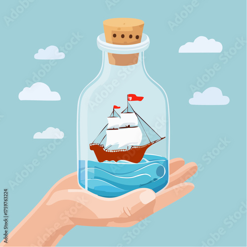 Ship in a bottle held in hand