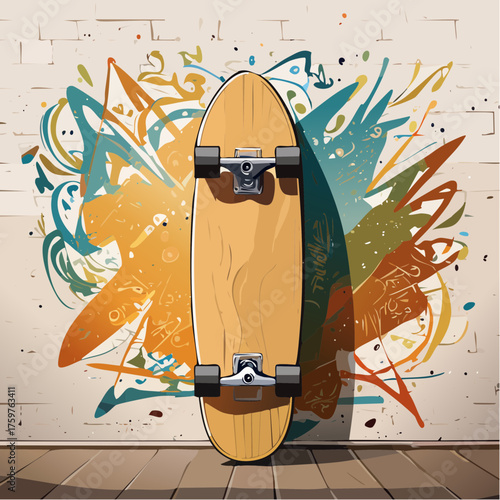 skateboard art brick wall floor