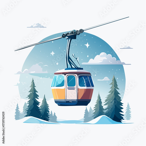 Ski lift gondola in snowy mountains