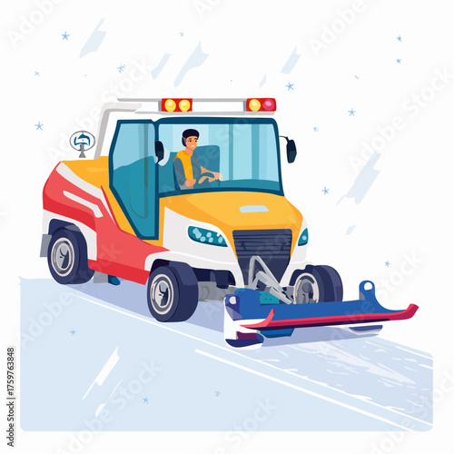 Snow plow truck cleaning road