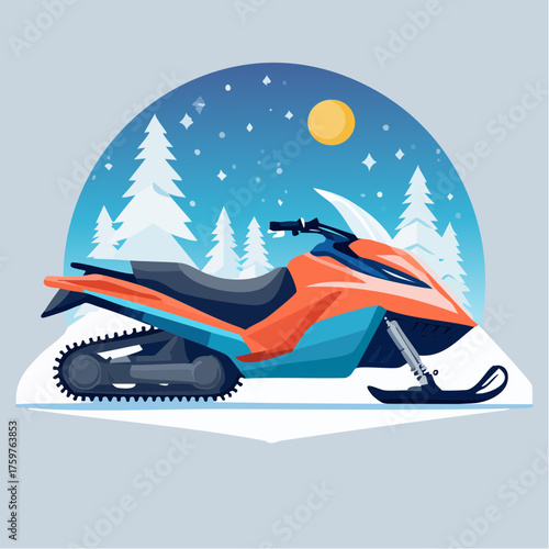 Snowmobile in winter night landscape
