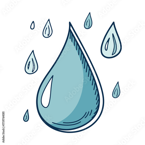 Hand drawn water droplets falling liquid purity nature elements representing freshness isolated on transparent background