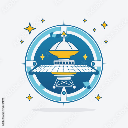 Space probe compass emblem with stars