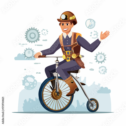 Steampunk man on a penny-farthing bicycle