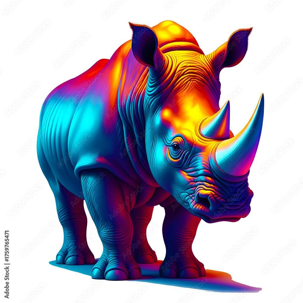 Fototapeta premium Cute Cartoon Rhinoceros Illustration PNG for Kids and Design Use.