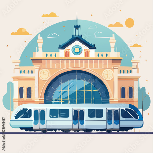 train station building with modern train