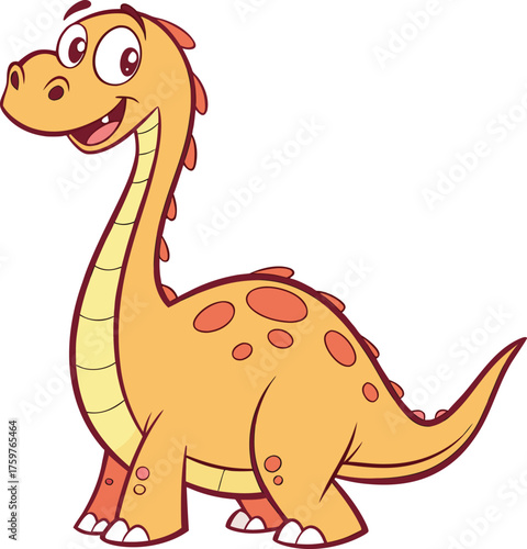 Cute orange brontosaurus dinosaur character cartoon style for kids isolated on transparent background