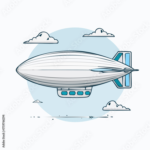 Vintage blimp floating in sky with clouds