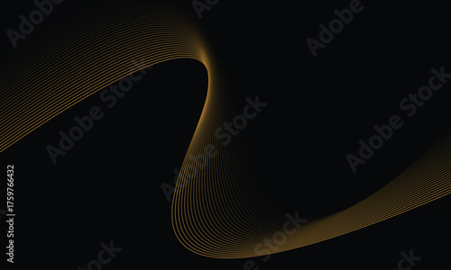 Abstract shiny gold color wave on black background, Vector eps10