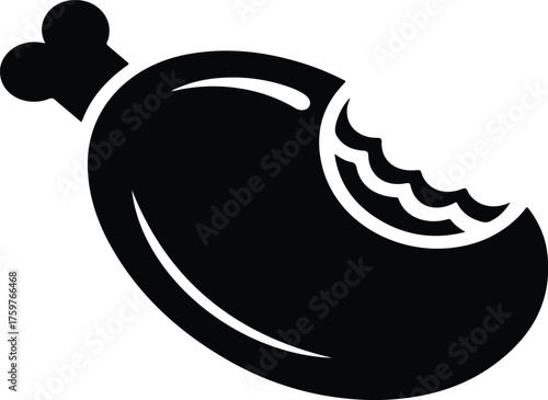 Stylized black and white illustration of a bitten chicken leg icon