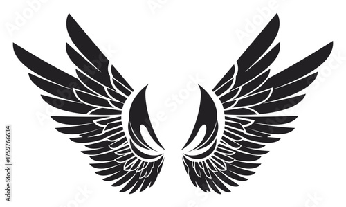 Minimalist Abstract Fractal Wings Vector Art, Clean Lines, White Background