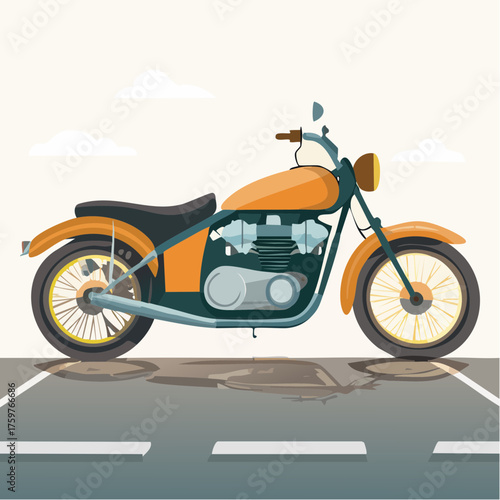 Vintage orange motorcycle on road