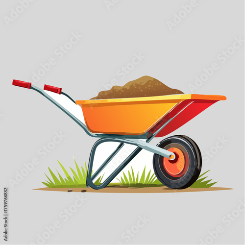 Wheelbarrow full of soil on grass