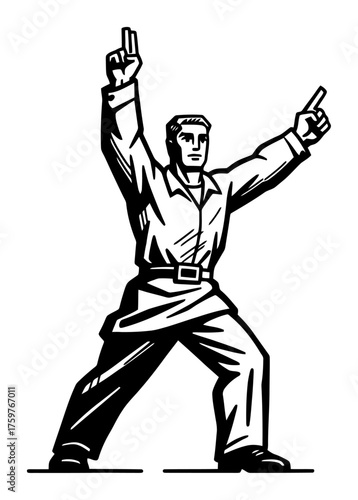 Constructivist Worker Vector, Revolutionary Gesture, Political Graphic Design, Minimalist