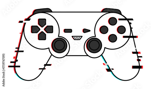 Minimalist Vector Video Game Controller Glitch Art, Pixel Entertainment Tech