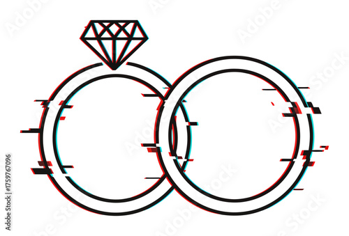 Digital Glitch Wedding Rings Vector - Modern Marriage Technology Concept