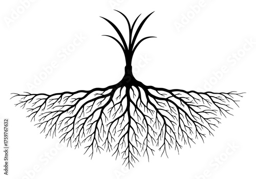 Minimalist Plant Roots Neural Network Line Art Vector - Science Connection