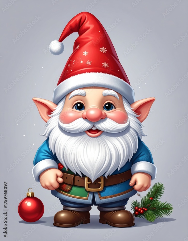 Obraz premium A portrait of a New Year's gnome, illustration, on a plain background, in a New Year's atmosphere, and in New Year's attire