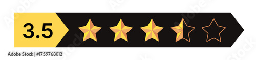Gold five star rating icon on transparent background. Vector Illustration flat icon with lighted yellow golden and line stars for reviews, feedbacks products and services.