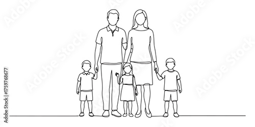 Minimalist Line Art Family Silhouette, Continuous Flowing Figures, Unity Vector Design