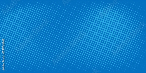 Cyan blue pop art background with halftone polka dots in retro comic style