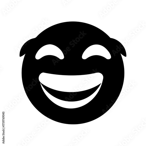 Black emoji face with smiling eyes and a big toothy grin