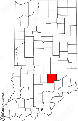 Detailed vector map of Indiana highlighting Bartholomew County, a Southeastern Indiana territory centered on Columbus, globally renowned for its unique modern architecture.
