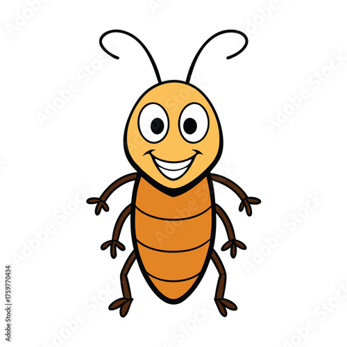 Vector art of cartoon cockroach smiling insect with antennae and a cute expression, perfect for educational materials, pest control illustrations, and humorous designs