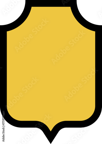 Strong and robust shield design with iron-like aesthetics, outlined in black over a solid yellow background.