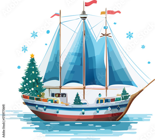  a boat with sails decorated for Christmas