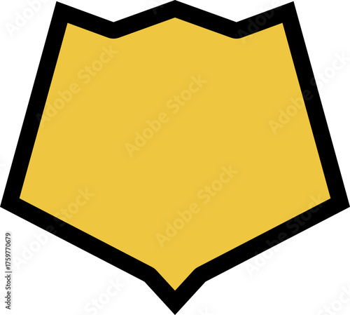 Battle shield with a crossed axe design, outlined in black over a yellow solid fill.