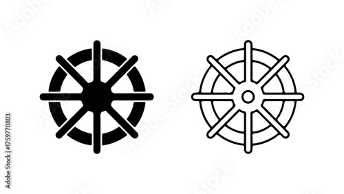 Wheel symbols with outline and solid fill with transparent background