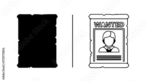 Wanted poster and blank sheet with transparent background