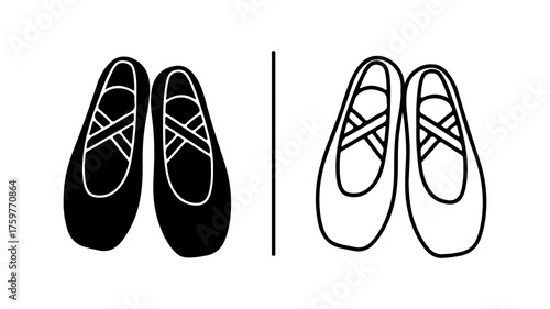Ballet shoes outline and solid with transparent background