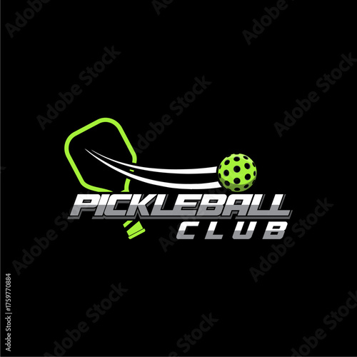 Ilustrasi Desain Logo Pickleball dengan Latar Belakang Gelap.
Logo olahraga Pickleball