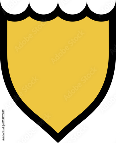 Shield with a strong iron-like structure, featuring thick contour strokes and a defensive emblem.