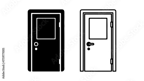 Door icons with outline and solid fill with transparent background