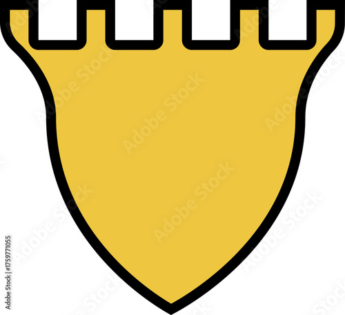 Shield with a rustic appearance and battle-worn edges, framed with rough, textured details.