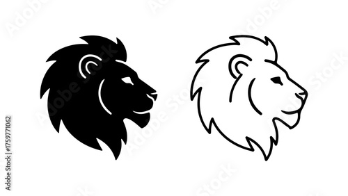 Lion head outline and solid with transparent background
