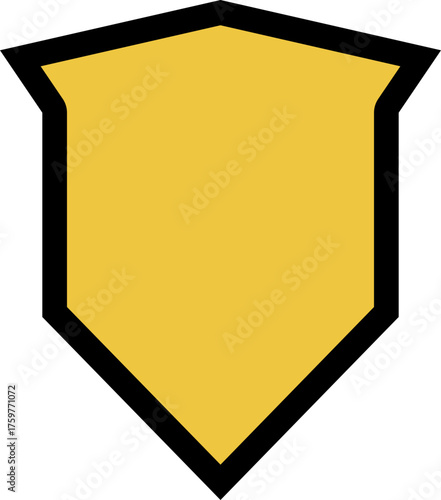 Shield with a hammered surface effect and rugged contour, designed with strong structural lines.